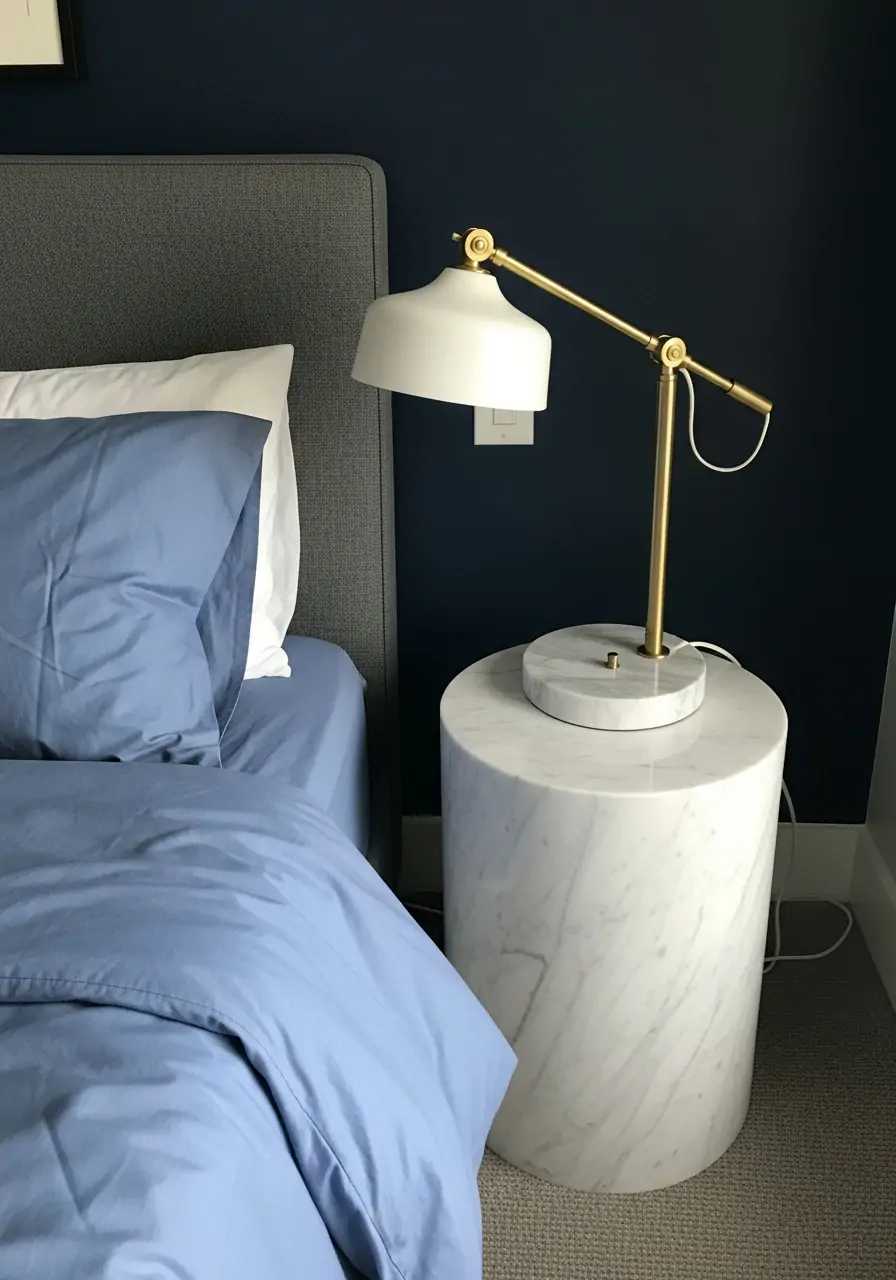 Dark Blue and Marble Touches - 50 Dark blue bedroom ideas