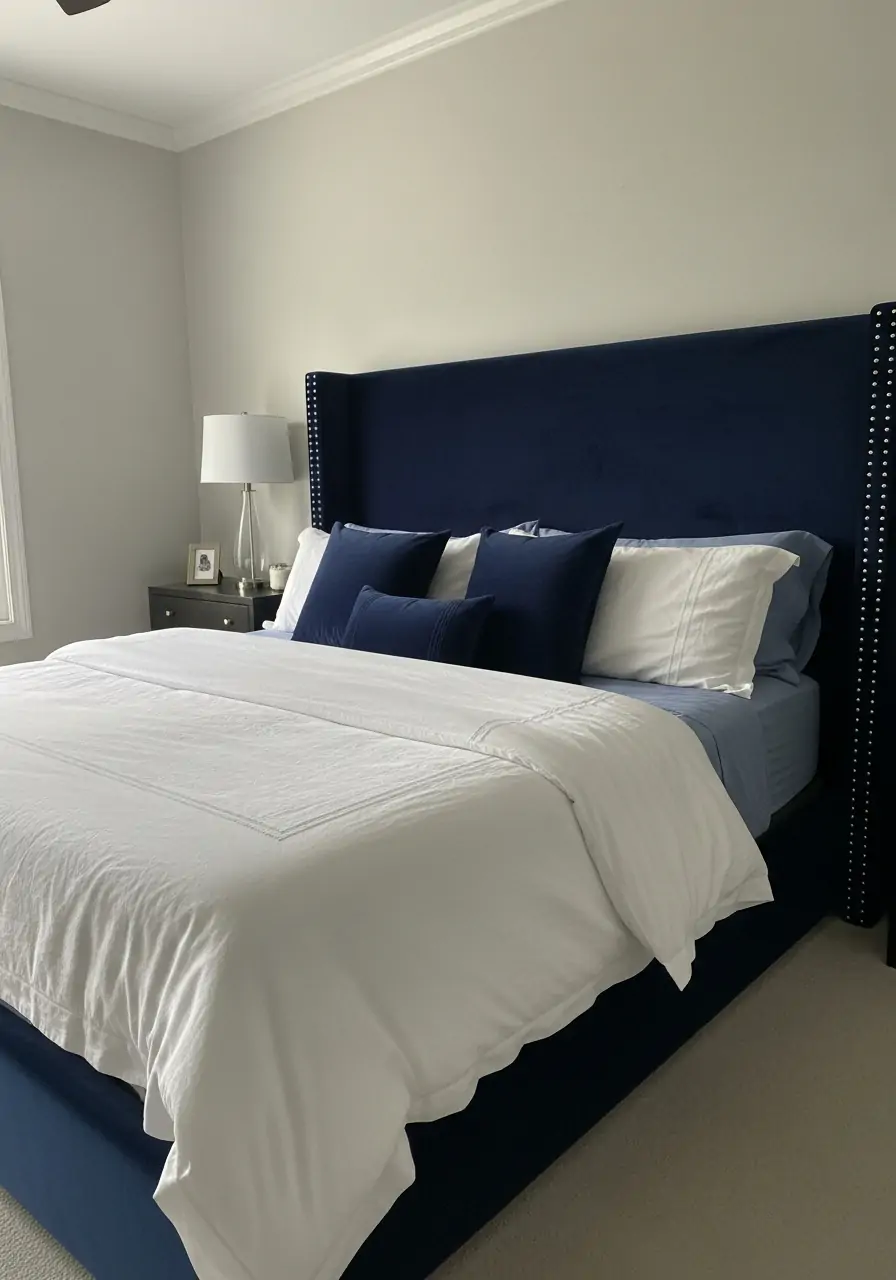 Dark Blue Upholstered Bed - 50 Dark blue bedroom ideas