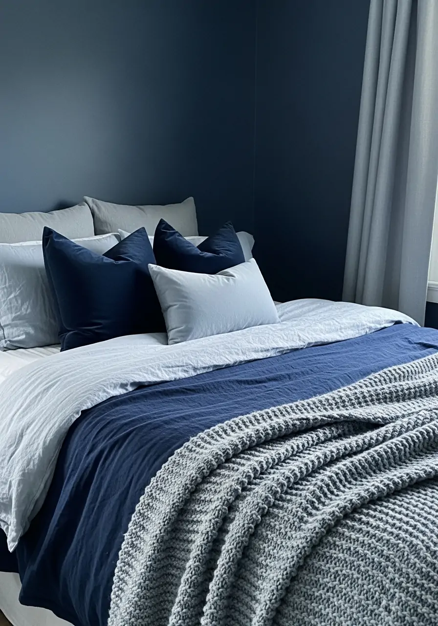 Dark Blue Monochrome Layers - 50 Dark blue bedroom ideas