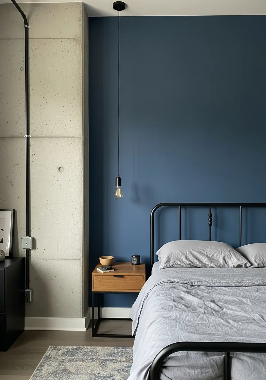 Dark Blue Industrial Bedroom - 50 Dark blue bedroom ideas