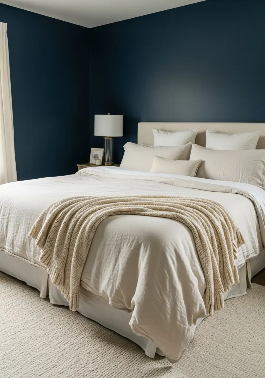 Dark Blue and Cream Contrast - 50 Dark blue bedroom ideas