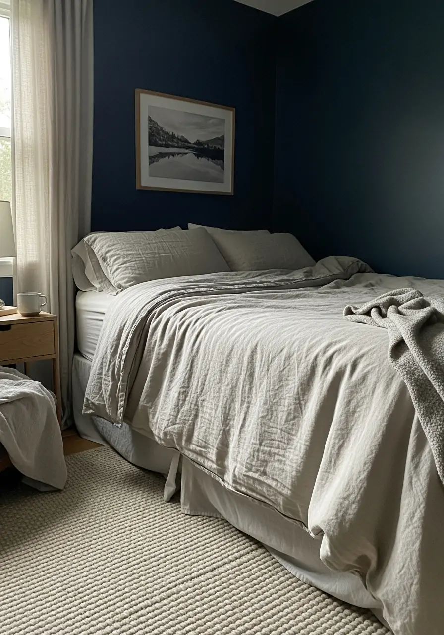 Dark Blue with Soft Beige - 50 Dark blue bedroom ideas