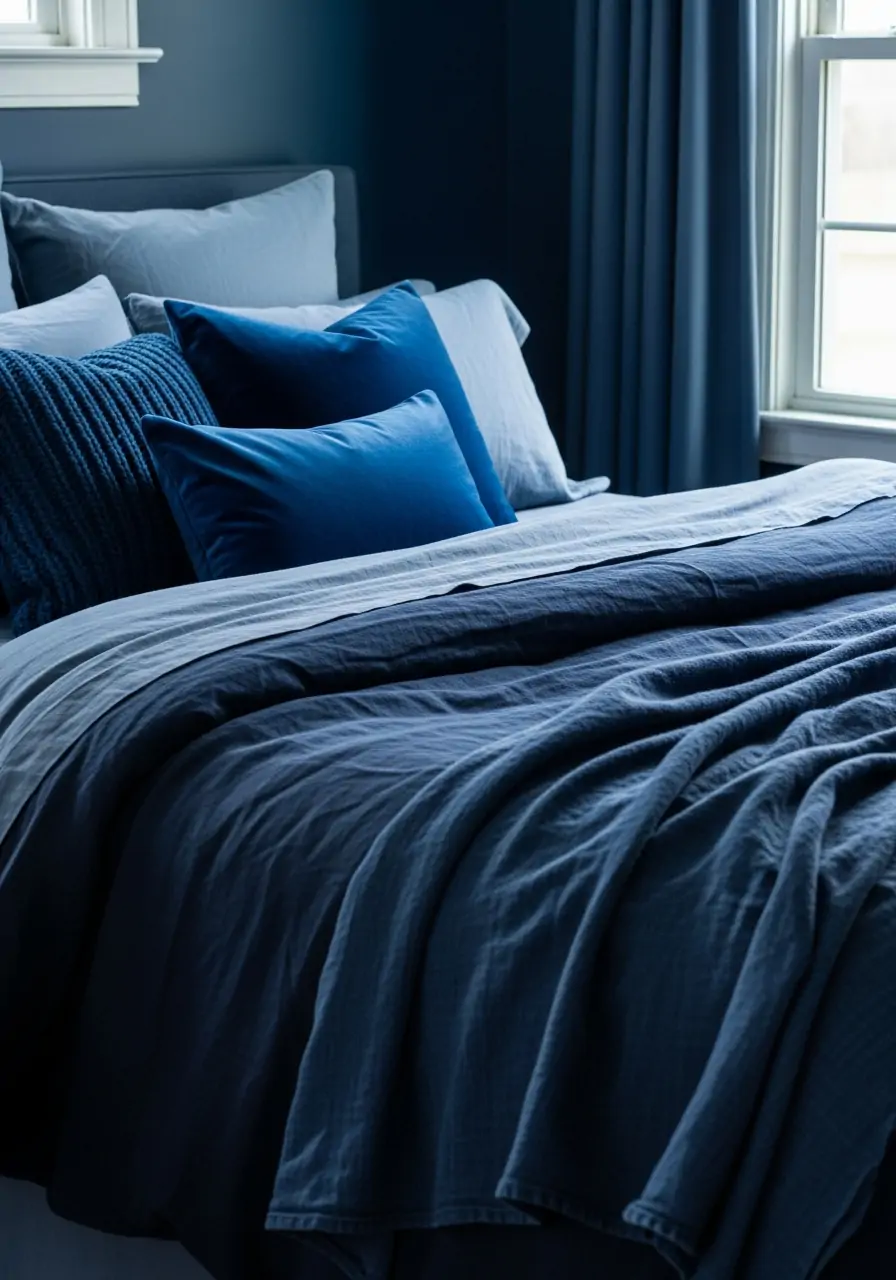 Dark Blue with Layered Blues - 50 Dark blue bedroom ideas