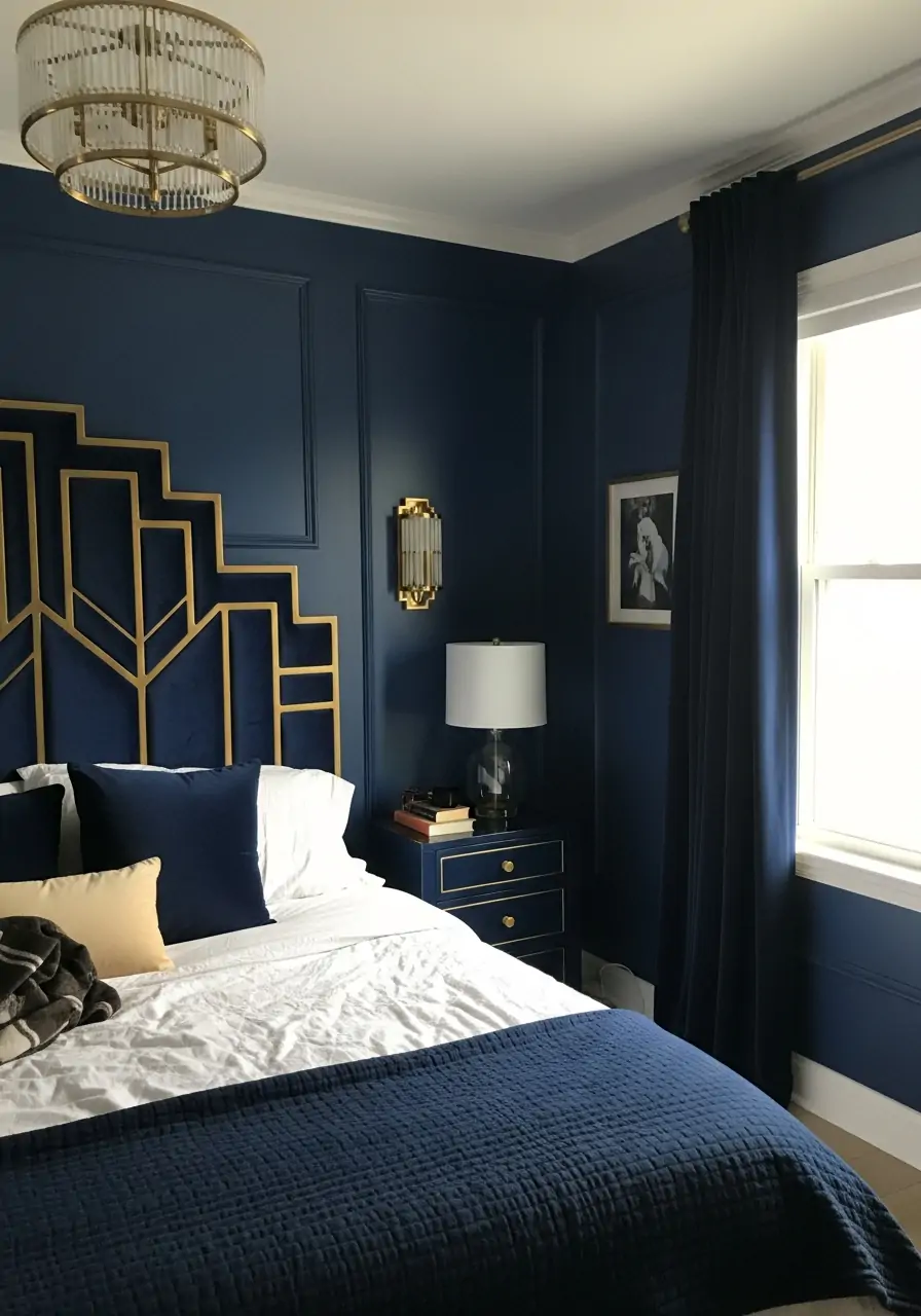 Dark Blue Art Deco Style - 50 Dark blue bedroom ideas
