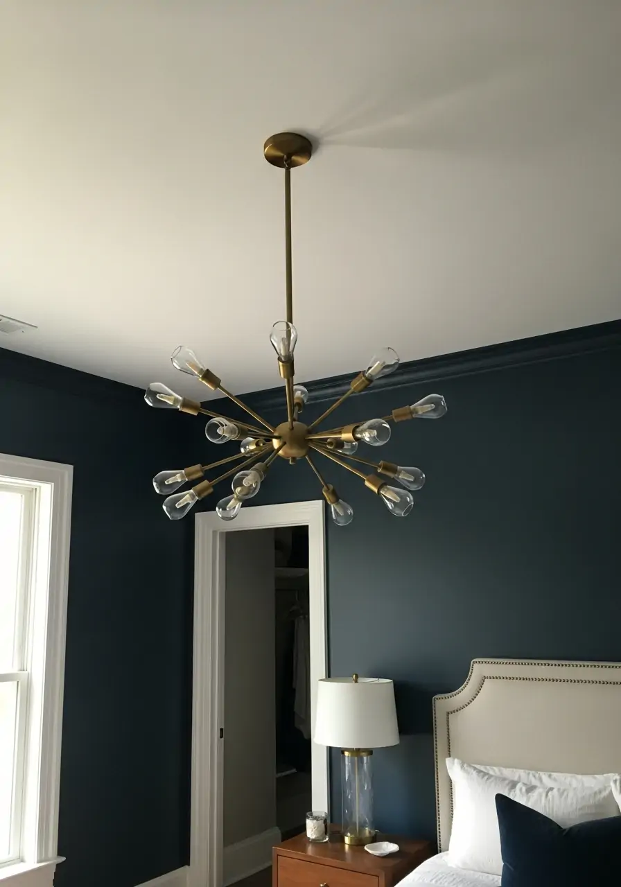 Dark Blue with Statement Chandelier - 50 Dark blue bedroom ideas