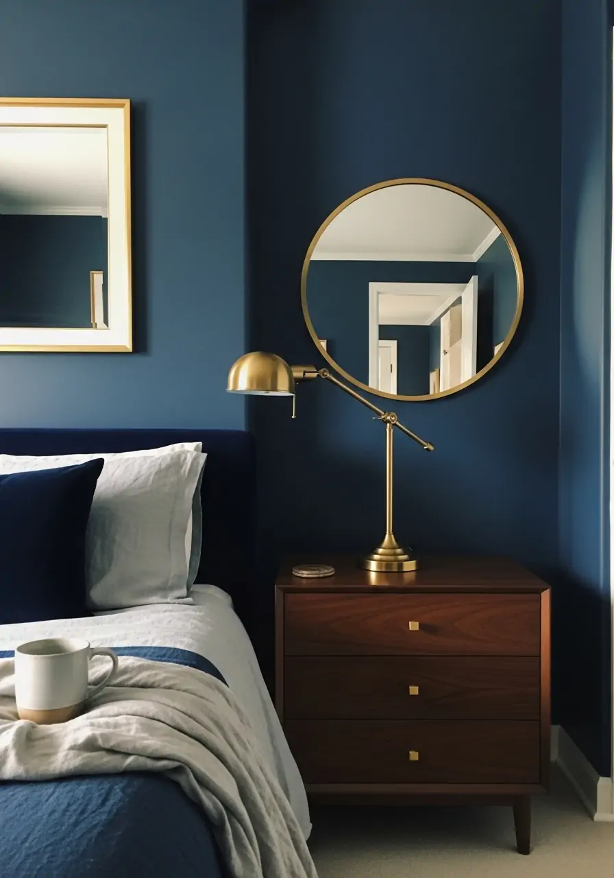 Dark Blue and Gold Accents - 50 Dark blue bedroom ideas