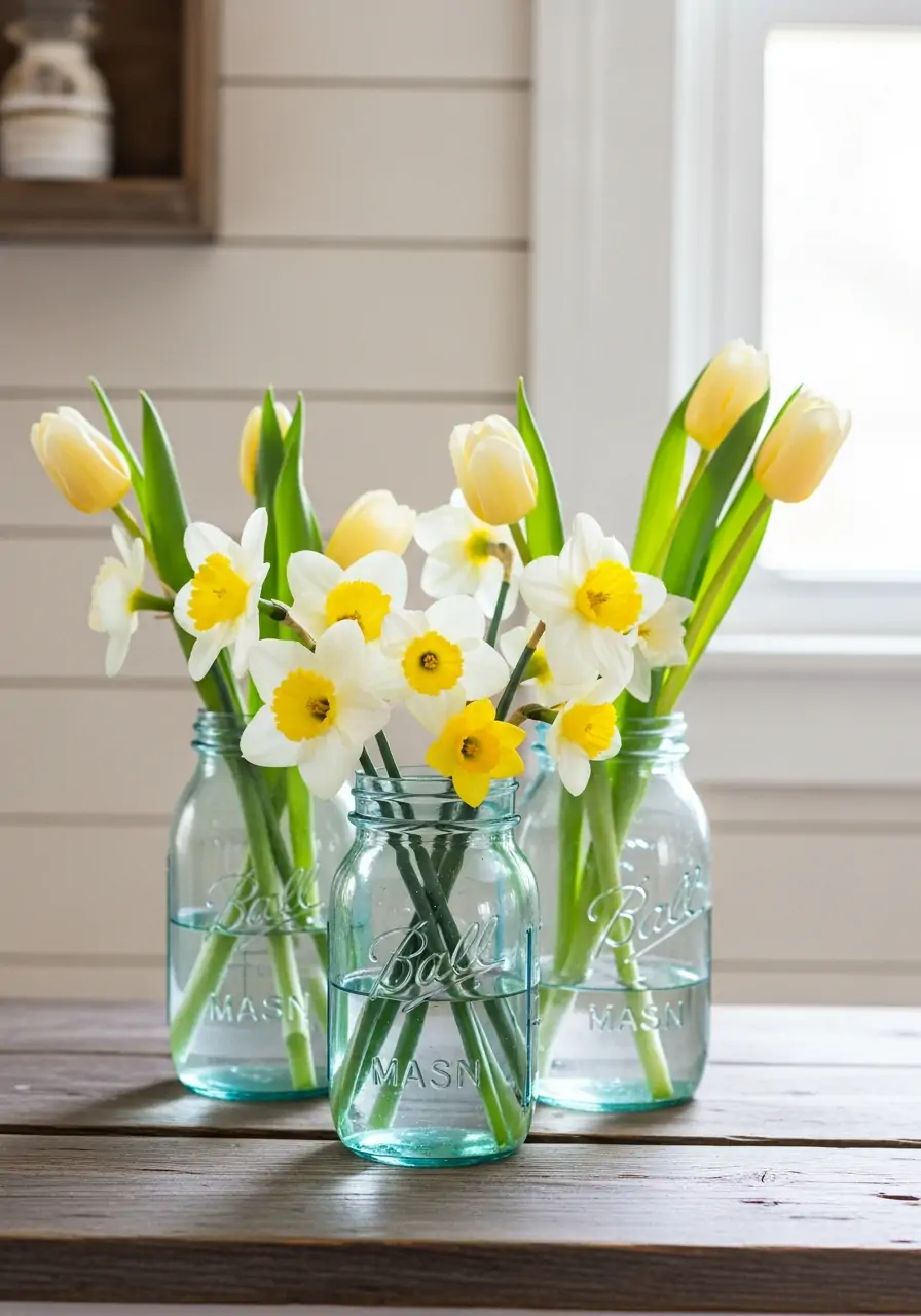Flowers In Mason Jars - 50 Farmhouse Spring Decor Ideas