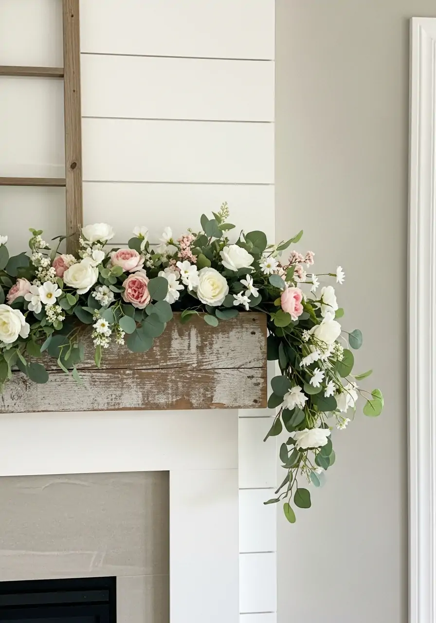 Floral Mantel Garlands - 50 Farmhouse Spring Decor Ideas