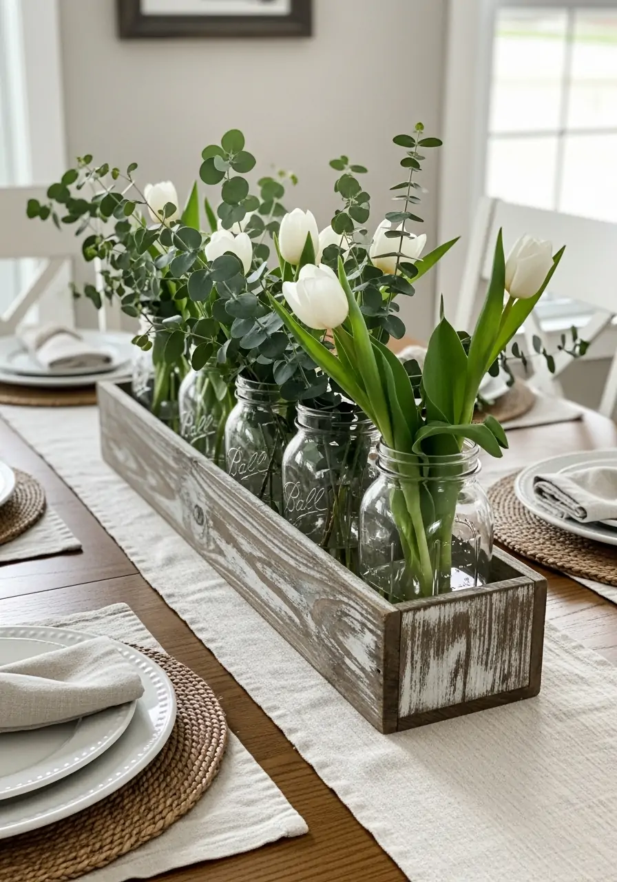 Wooden Box Table Centerpiece - 50 Farmhouse Spring Decor Ideas