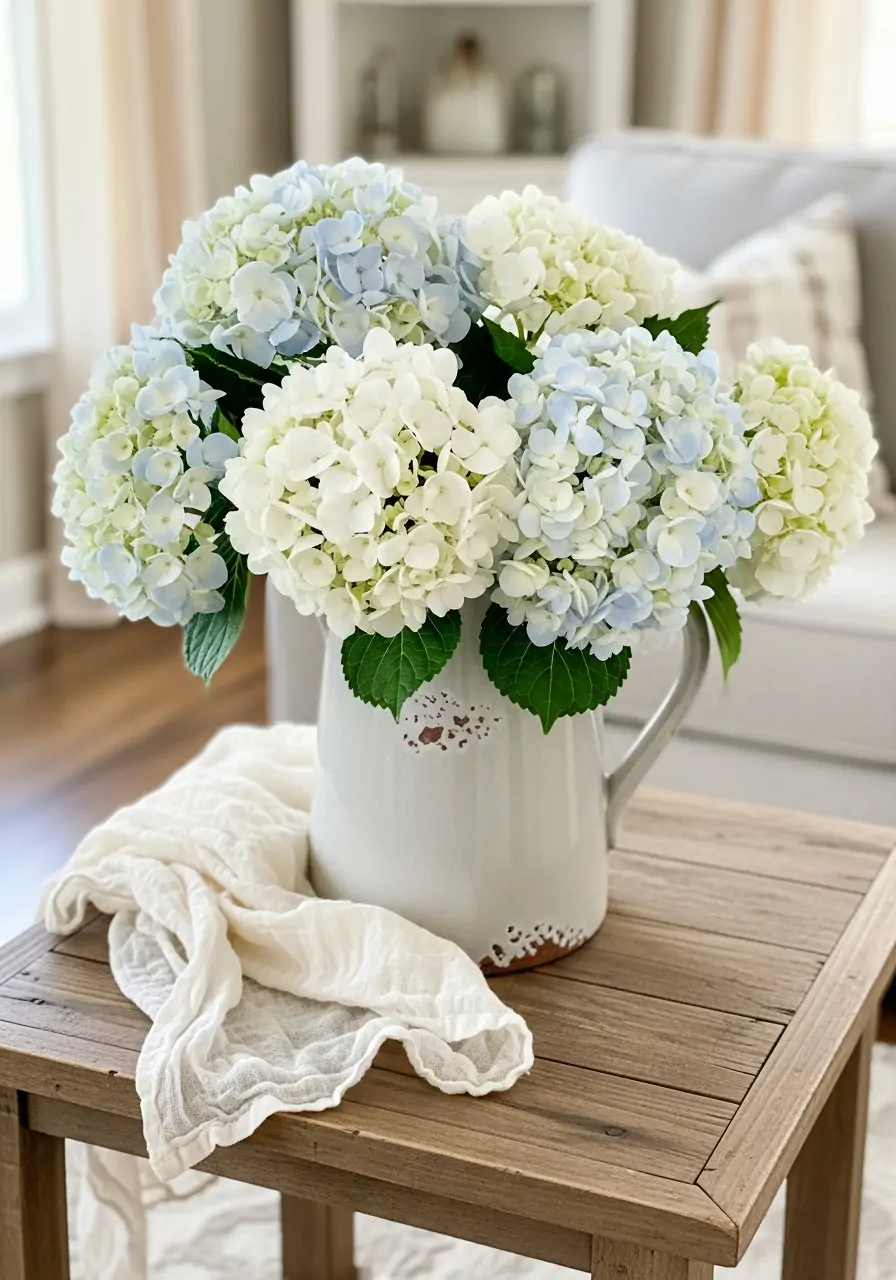 Hydrangea Arrangements - 50 Farmhouse Spring Decor Ideas