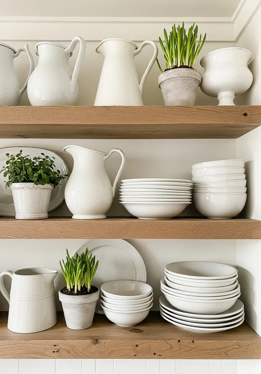 Shelf Styling With Pitchers - 50 Farmhouse Spring Decor Ideas
