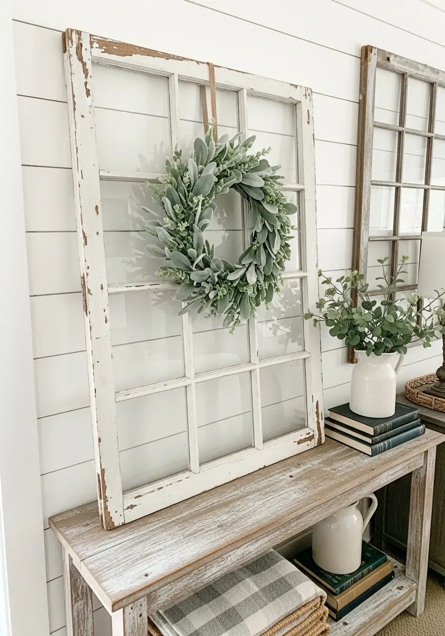 Vintage Window Frame Decor - 50 Farmhouse Spring Decor Ideas