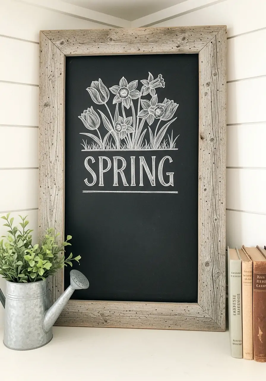 Chalkboard Spring Art - 50 Farmhouse Spring Decor Ideas