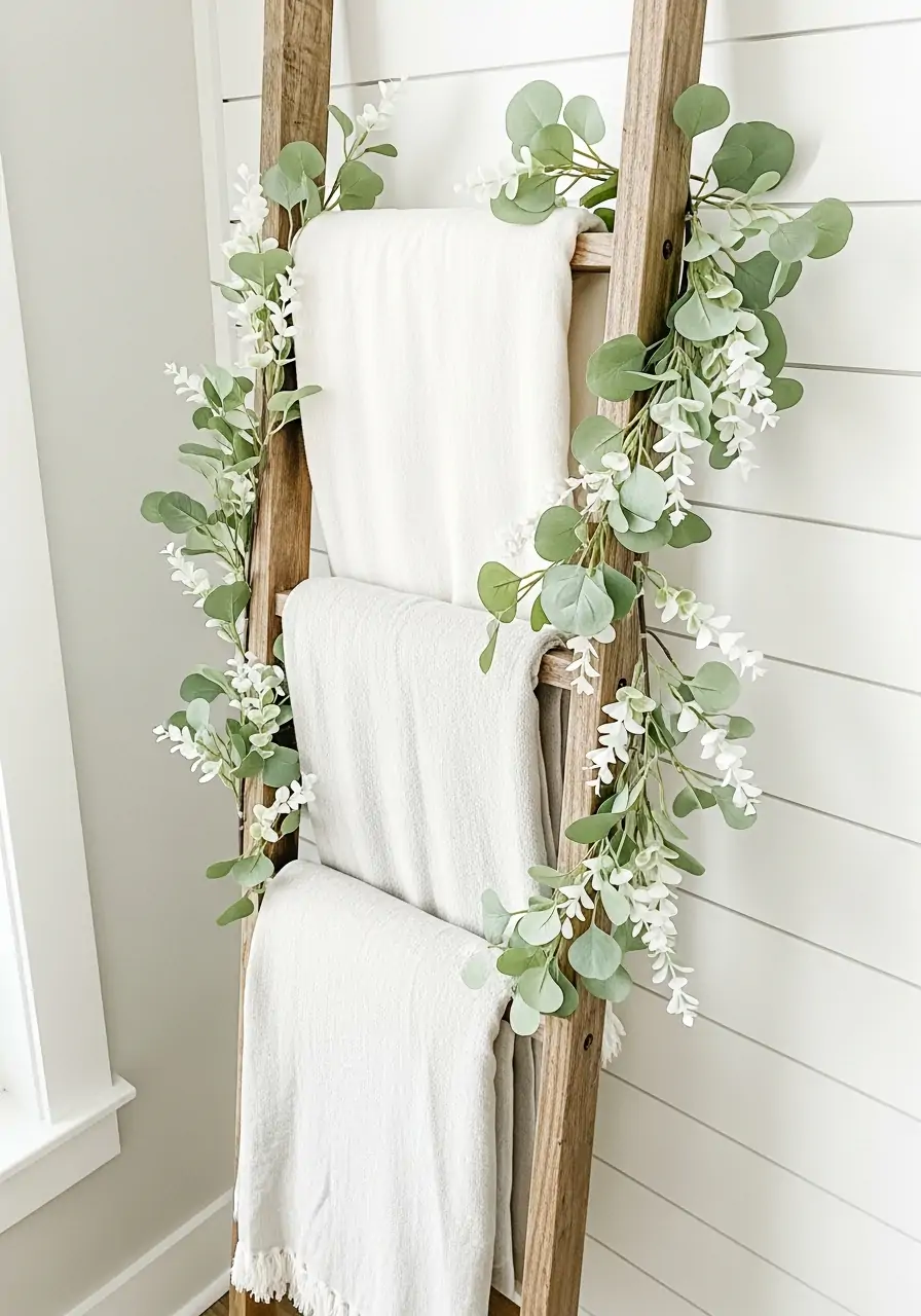 Decorative Ladder Displays - 50 Farmhouse Spring Decor Ideas