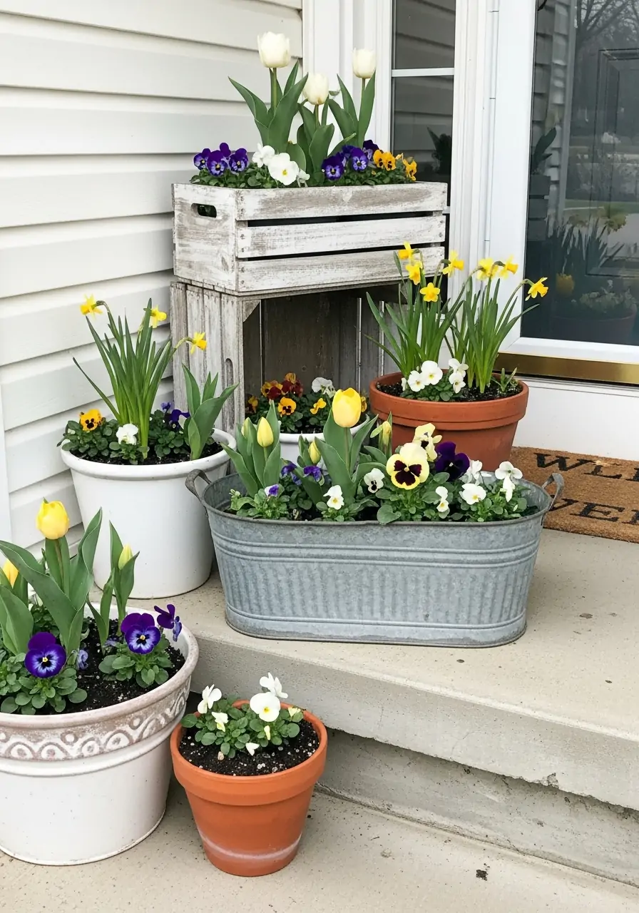 Porch Flower Planters - 50 Farmhouse Spring Decor Ideas