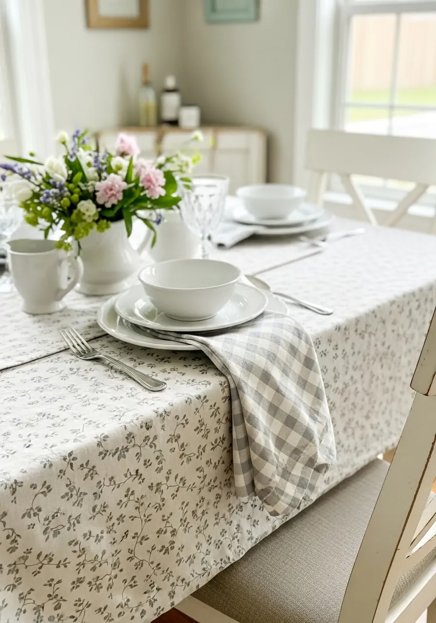 Gingham Or Floral Linens - 50 Farmhouse Spring Decor Ideas