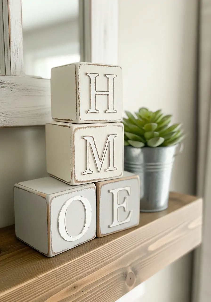 DIY Wooden Block Decor - 50 Farmhouse Spring Decor Ideas