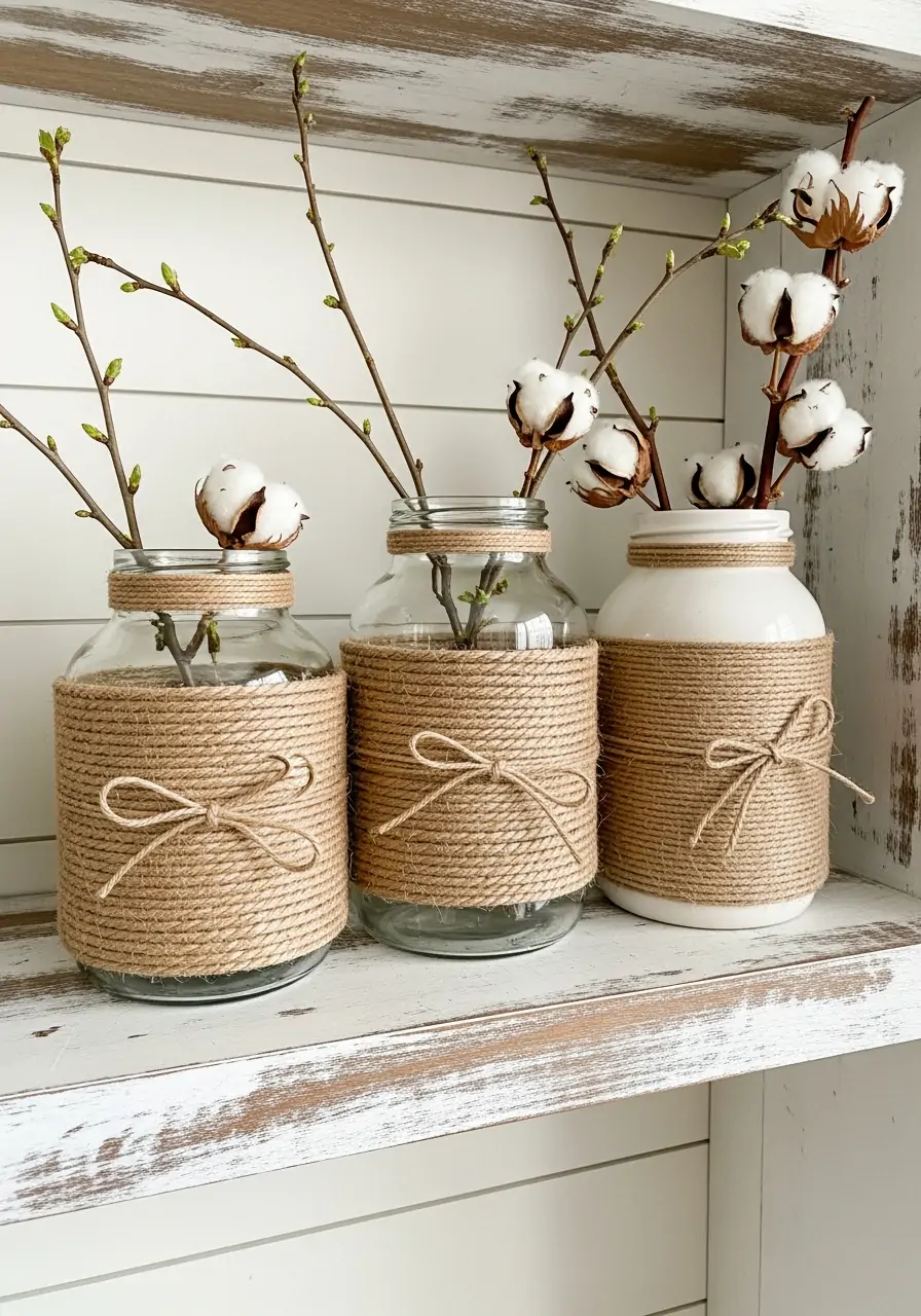 Rope-Wrapped Accents - 50 Farmhouse Spring Decor Ideas