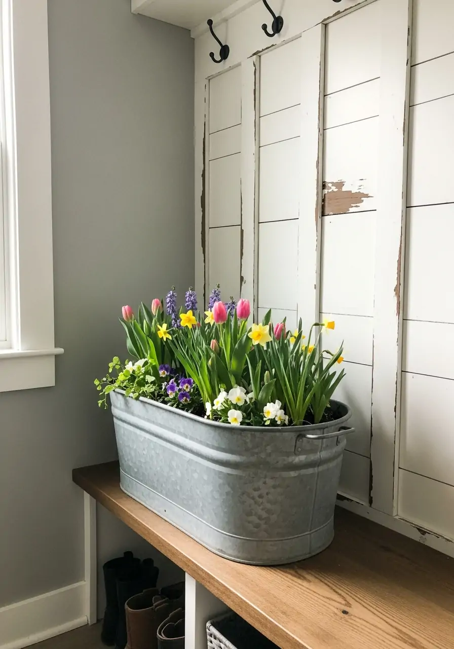 Galvanized Metal Planters - 50 Farmhouse Spring Decor Ideas