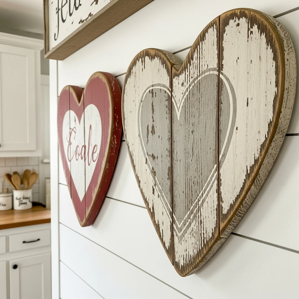Wood Heart Wall Signs - 50 Farmhouse Valentine Decor Ideas for a Cozy, Beautiful Home