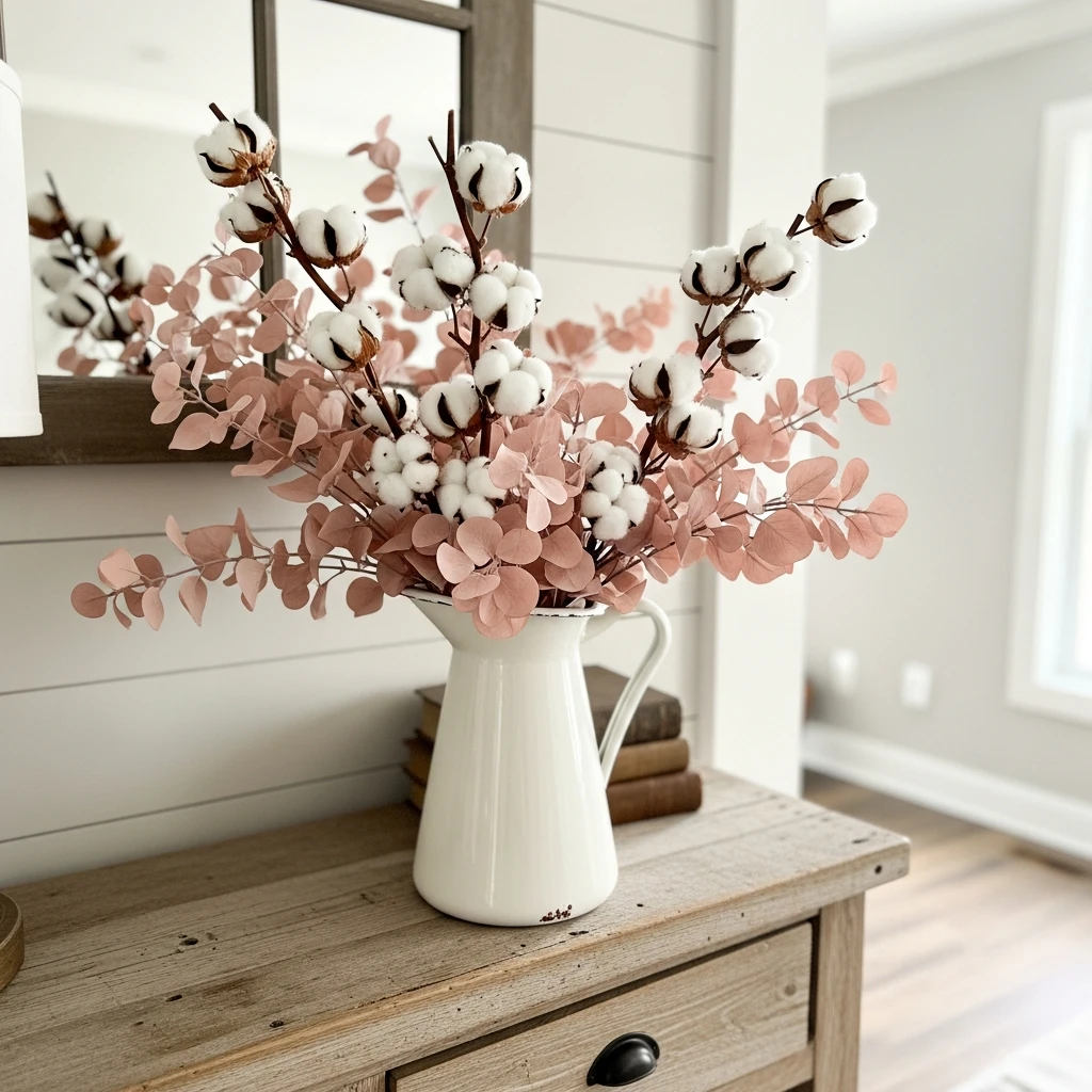 Cotton Stem Arrangement - 50 Farmhouse Valentine Decor Ideas for a Cozy, Beautiful Home