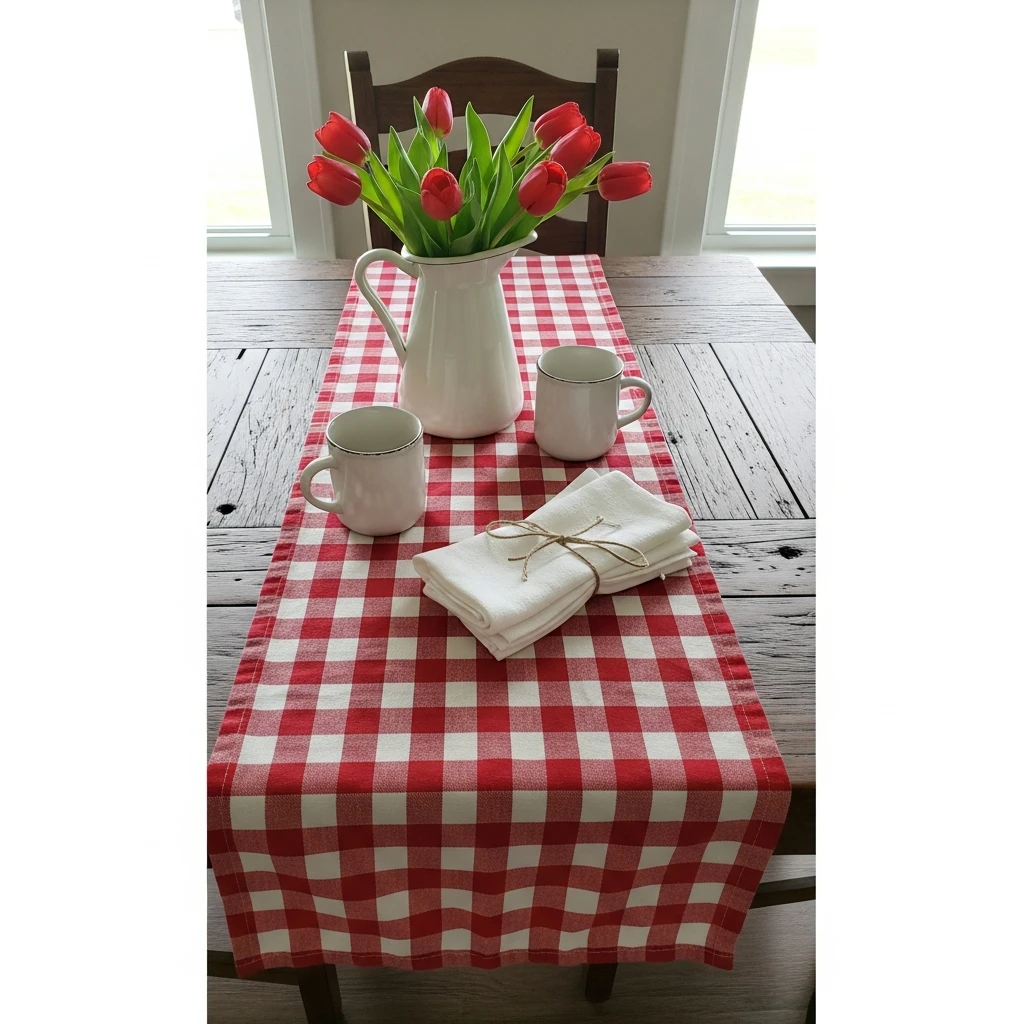 Gingham Table Runner - 50 Farmhouse Valentine Decor Ideas for a Cozy, Beautiful Home