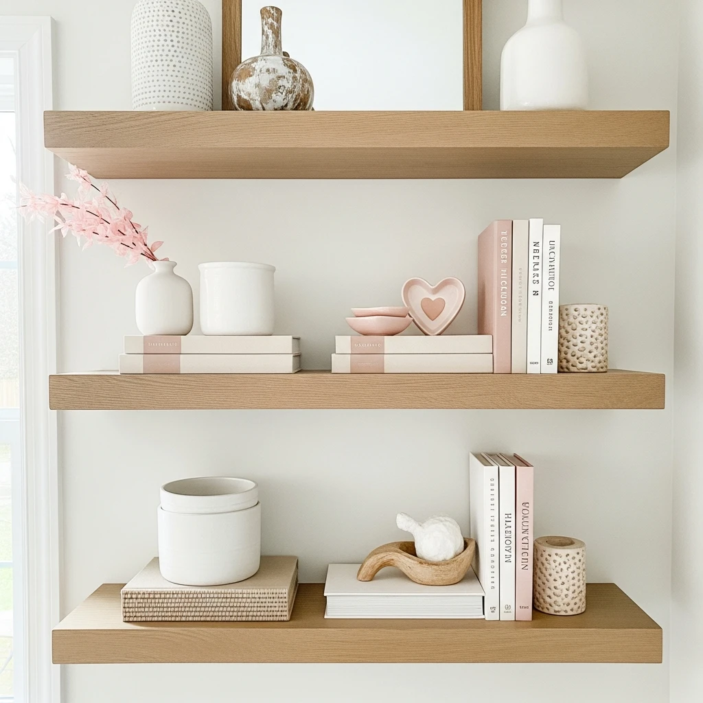 Subtle Shelf Styling - 50 Farmhouse Valentine Decor Ideas for a Cozy, Beautiful Home