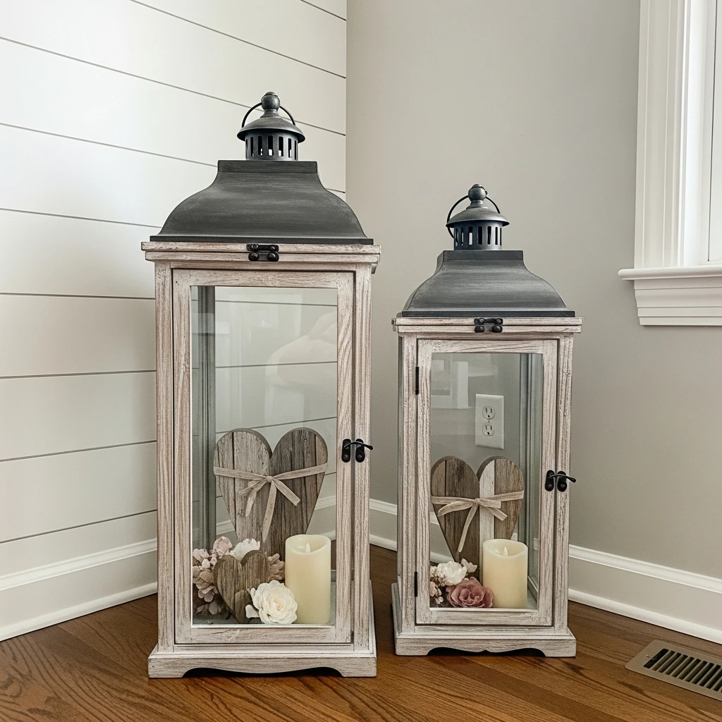 Lanterns with Hearts - 50 Farmhouse Valentine Decor Ideas for a Cozy, Beautiful Home
