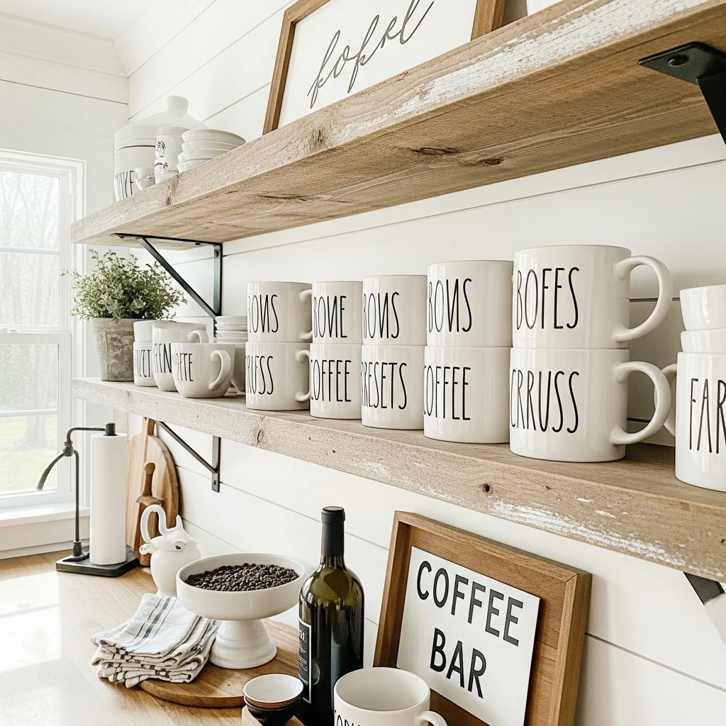 Mugs on Display - 50 Farmhouse Valentine Decor Ideas for a Cozy, Beautiful Home