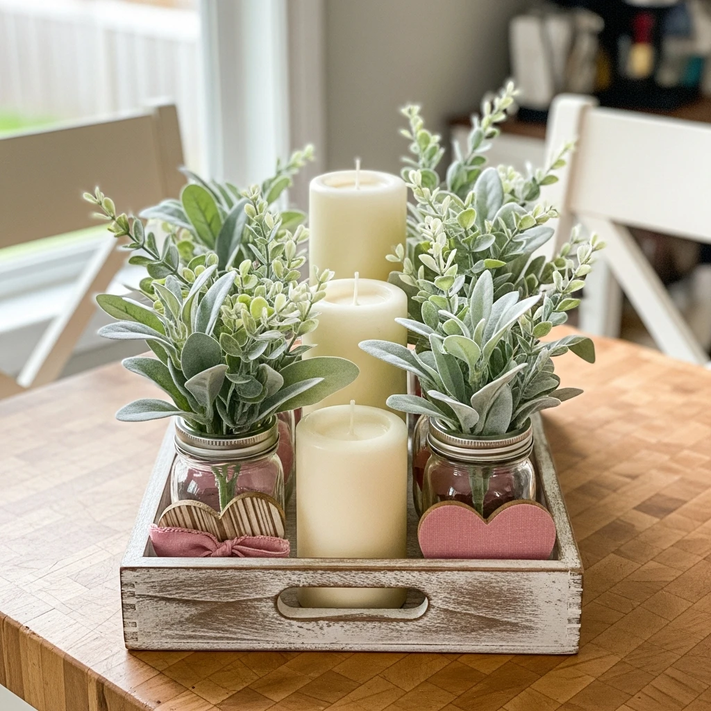 Wood Centerpiece Tray - 50 Farmhouse Valentine Decor Ideas for a Cozy, Beautiful Home