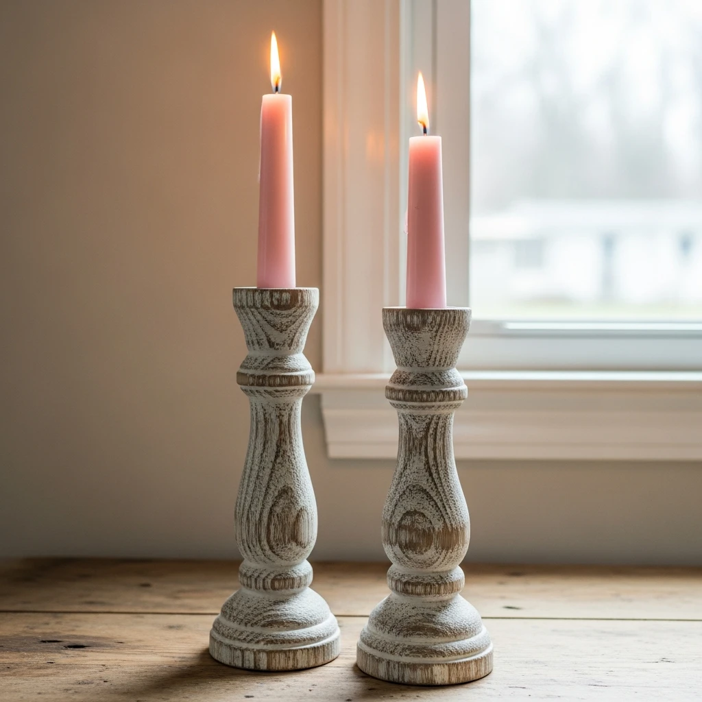 Wood Candlesticks - 50 Farmhouse Valentine Decor Ideas for a Cozy, Beautiful Home