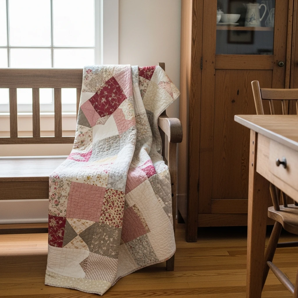 Muted Quilt Accent - 50 Farmhouse Valentine Decor Ideas for a Cozy, Beautiful Home