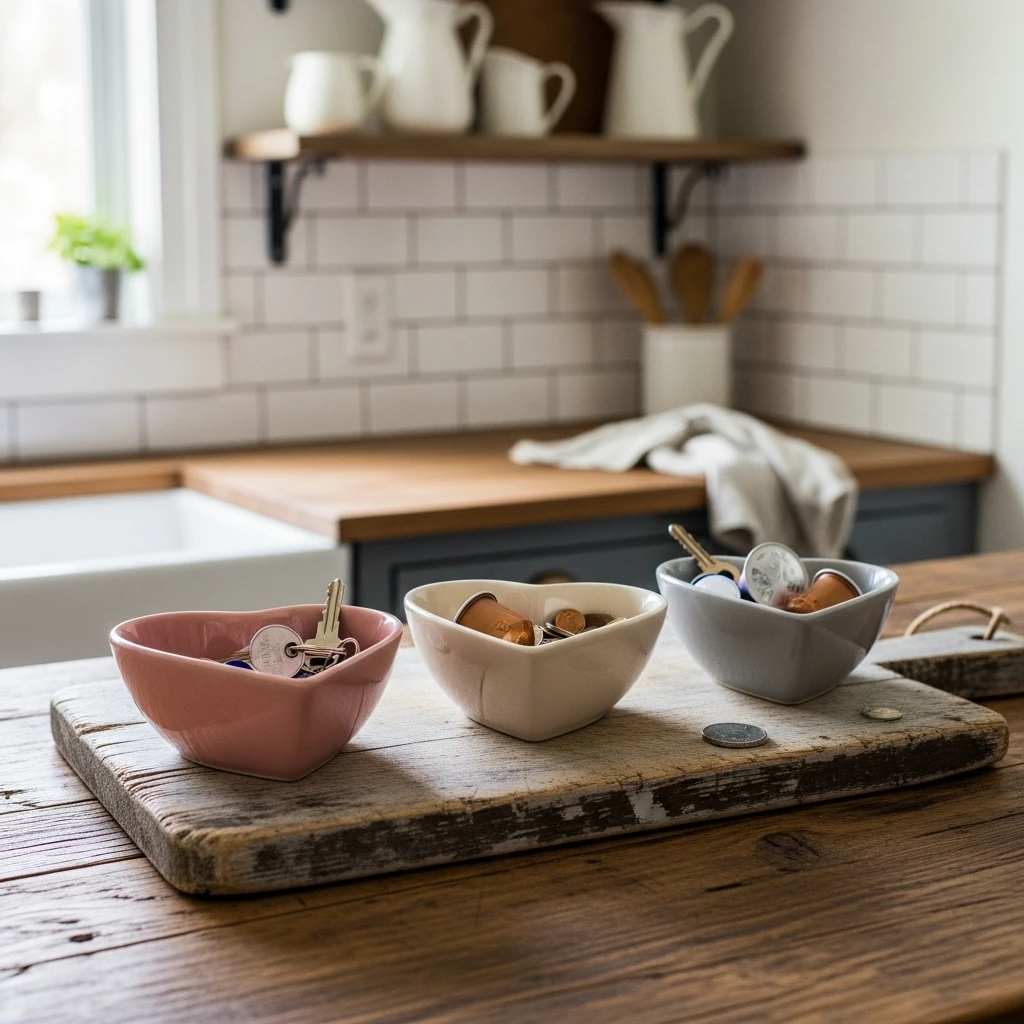 Heart Bowls Display - 50 Farmhouse Valentine Decor Ideas for a Cozy, Beautiful Home