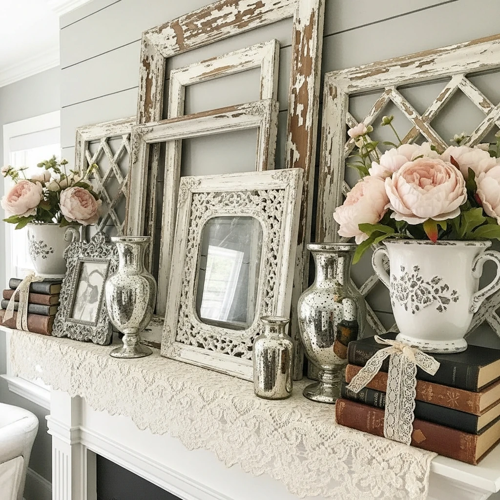 Shabby Chic Mantel - 50 Farmhouse Valentine Decor Ideas for a Cozy, Beautiful Home