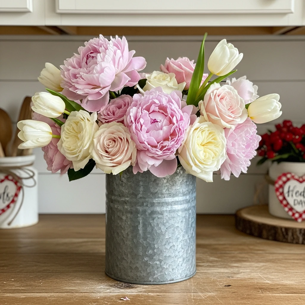 Galvanized Vase Florals - 50 Farmhouse Valentine Decor Ideas for a Cozy, Beautiful Home