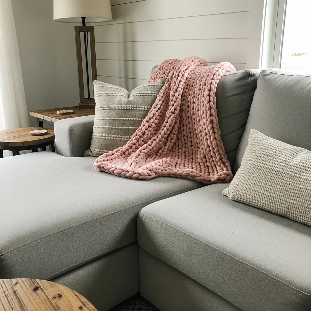 Blush Pink Throw - 50 Farmhouse Valentine Decor Ideas for a Cozy, Beautiful Home