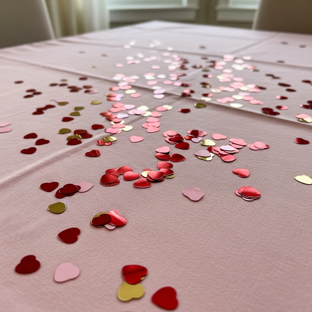 Heart Confetti Table - 50 Beautiful Galentines Tablescape Ideas for a Budget-Friendly Girls’ Night
