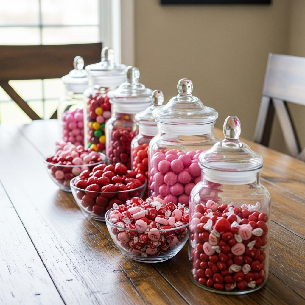 Valentine Candy Table - 50 Beautiful Galentines Tablescape Ideas for a Budget-Friendly Girls’ Night