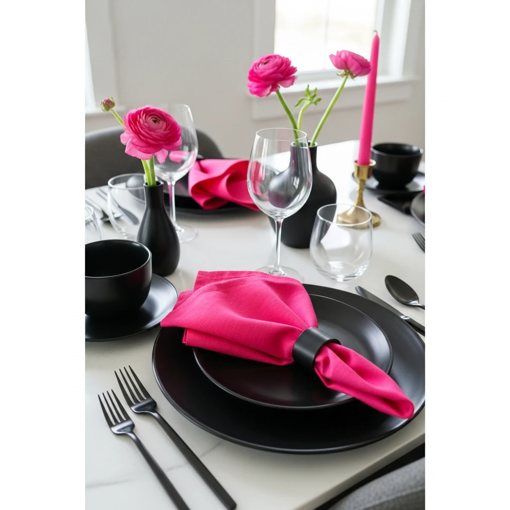Bold Pink And Black - 50 Beautiful Galentines Tablescape Ideas for a Budget-Friendly Girls’ Night