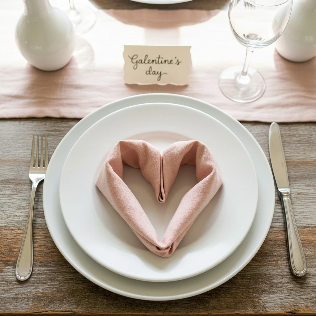 Heart Napkin Fold Table - 50 Beautiful Galentines Tablescape Ideas for a Budget-Friendly Girls’ Night
