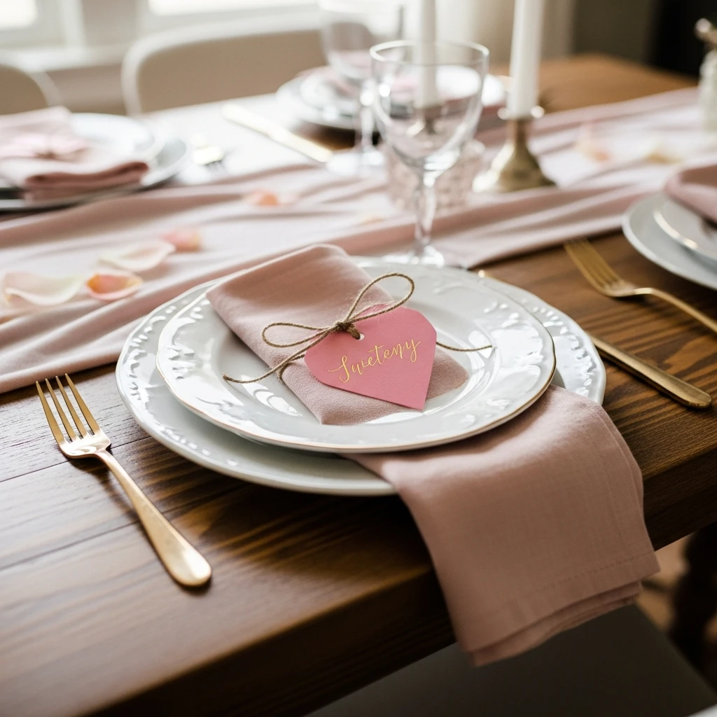 Sweetheart Place Cards - 50 Beautiful Galentines Tablescape Ideas for a Budget-Friendly Girls’ Night