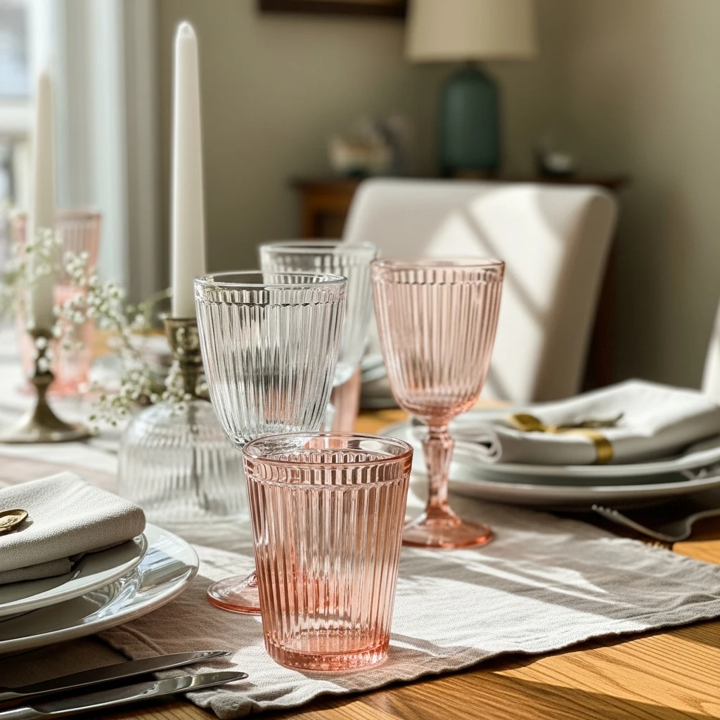 Fluted Glassware Table - 50 Beautiful Galentines Tablescape Ideas for a Budget-Friendly Girls’ Night
