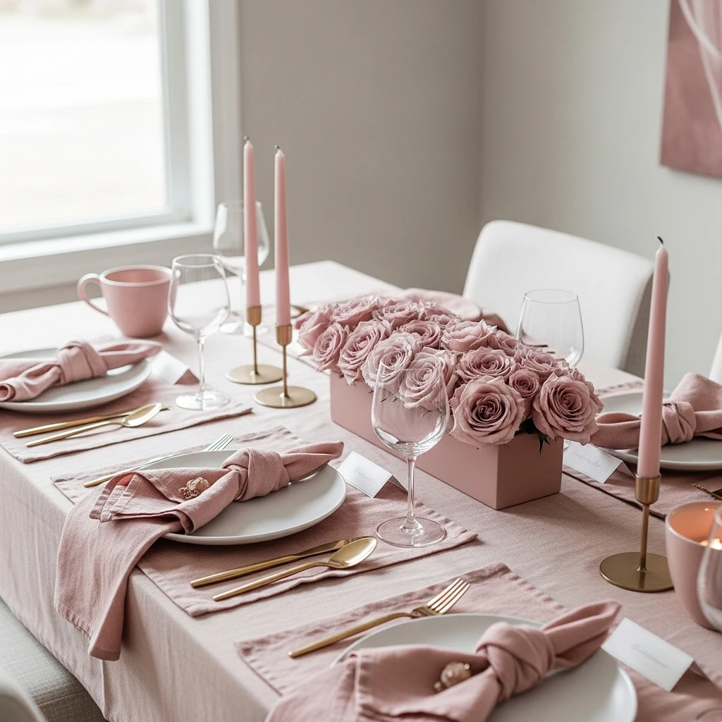 Modern Monochrome Pink - 50 Beautiful Galentines Tablescape Ideas for a Budget-Friendly Girls’ Night