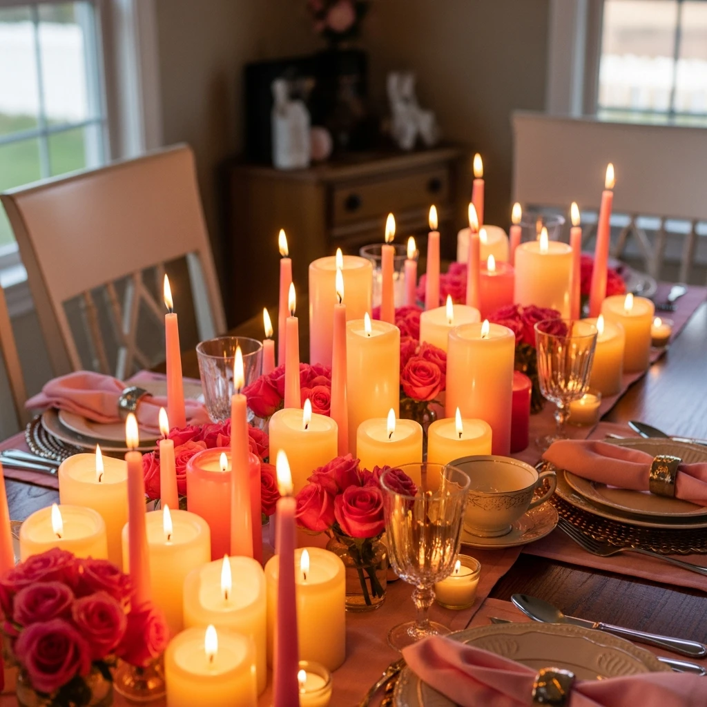 Candle-Heavy Romance Table - 50 Beautiful Galentines Tablescape Ideas for a Budget-Friendly Girls’ Night
