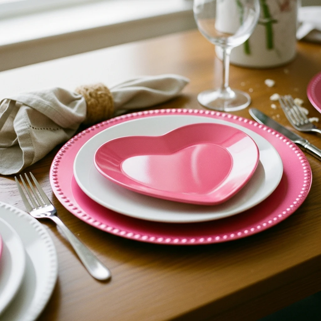 Heart Charger Plates - 50 Beautiful Galentines Tablescape Ideas for a Budget-Friendly Girls’ Night
