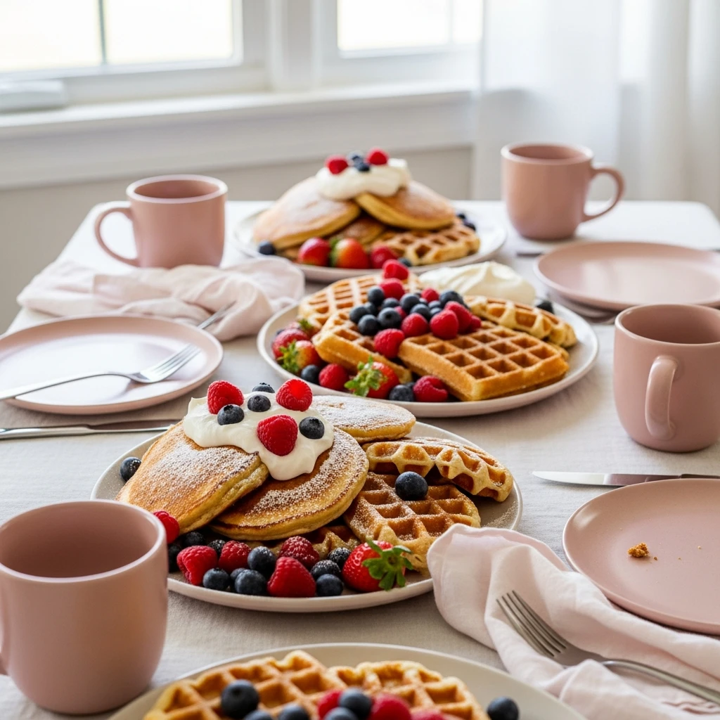 Galentine Breakfast Table - 50 Beautiful Galentines Tablescape Ideas for a Budget-Friendly Girls’ Night