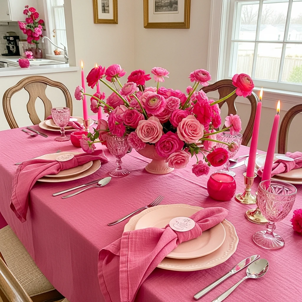 All-Pink Everything - 50 Beautiful Galentines Tablescape Ideas for a Budget-Friendly Girls’ Night