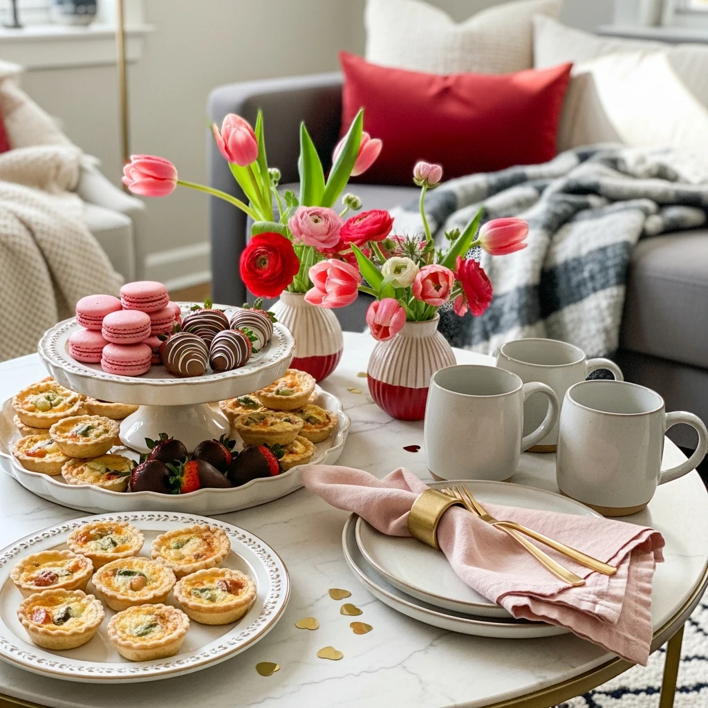 Galentine Coffee Table Setup - 50 Beautiful Galentines Tablescape Ideas for a Budget-Friendly Girls’ Night