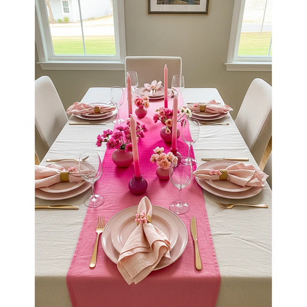 Pink Ombre Table - 50 Beautiful Galentines Tablescape Ideas for a Budget-Friendly Girls’ Night