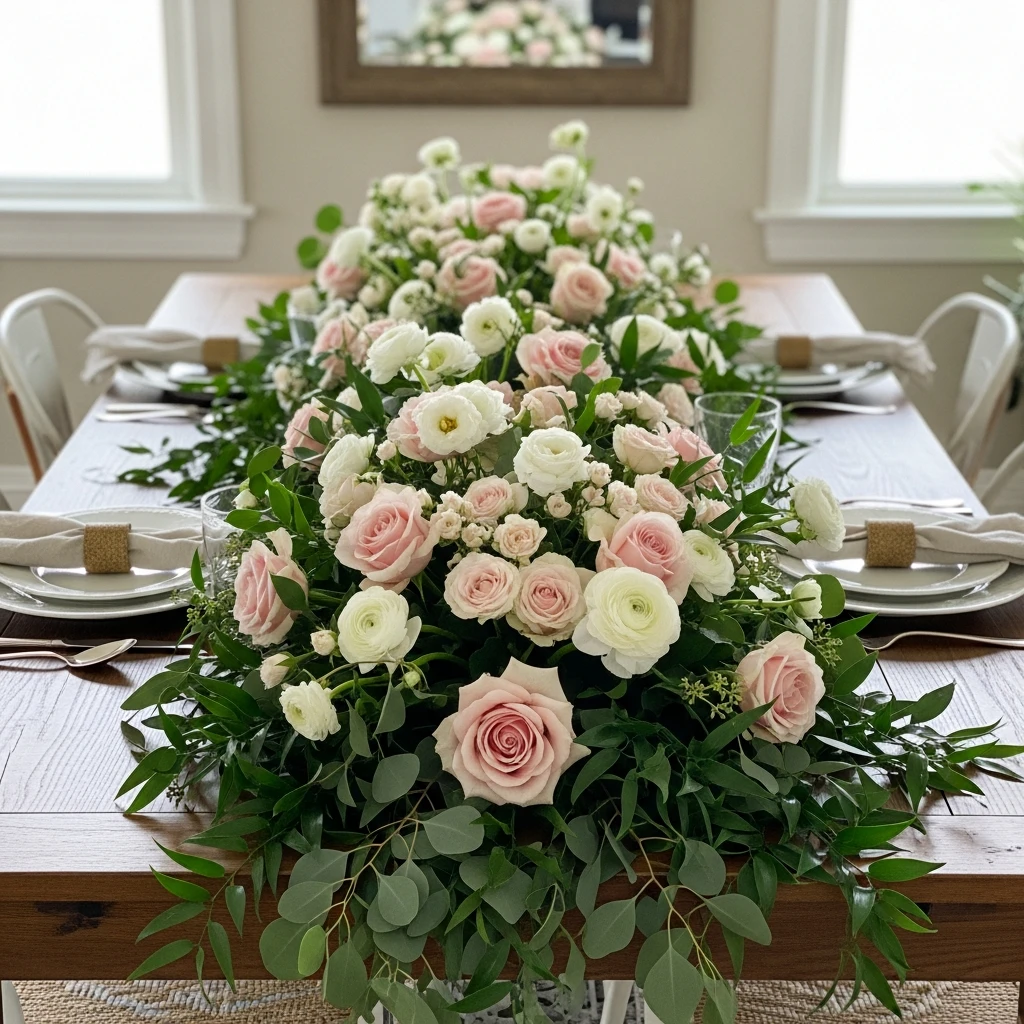 Floral Runner Focus - 50 Beautiful Galentines Tablescape Ideas for a Budget-Friendly Girls’ Night